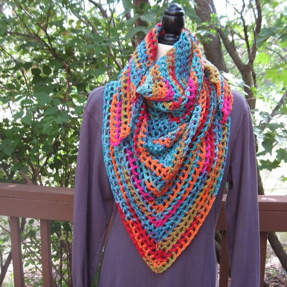 Boho Shawl Scarf Bohemian Accessories Multi Colored Shoulder Wrap Hand Crochet - Picture 7 of 7